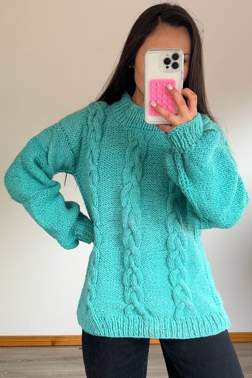 Sweater menta trenzas